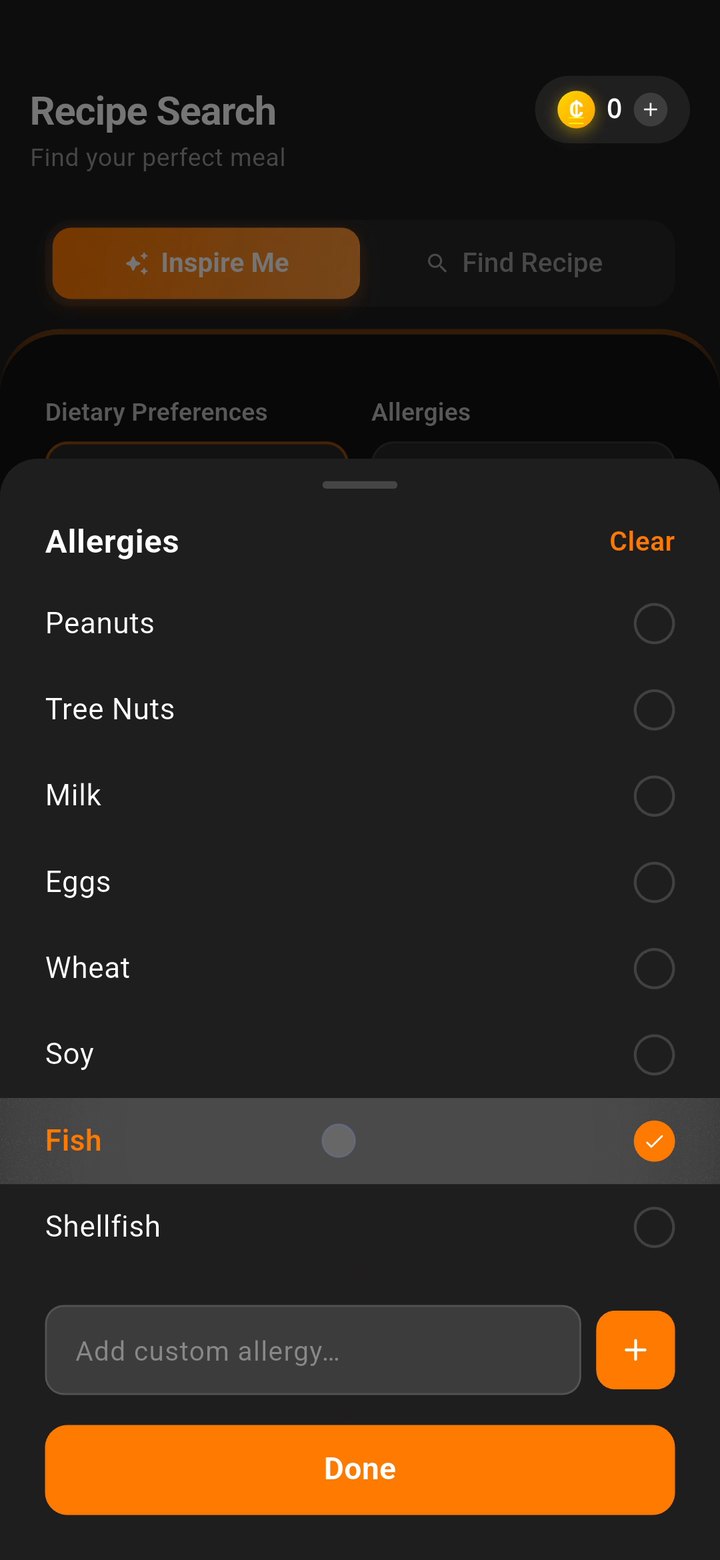 Allergies sheet with Fish checked