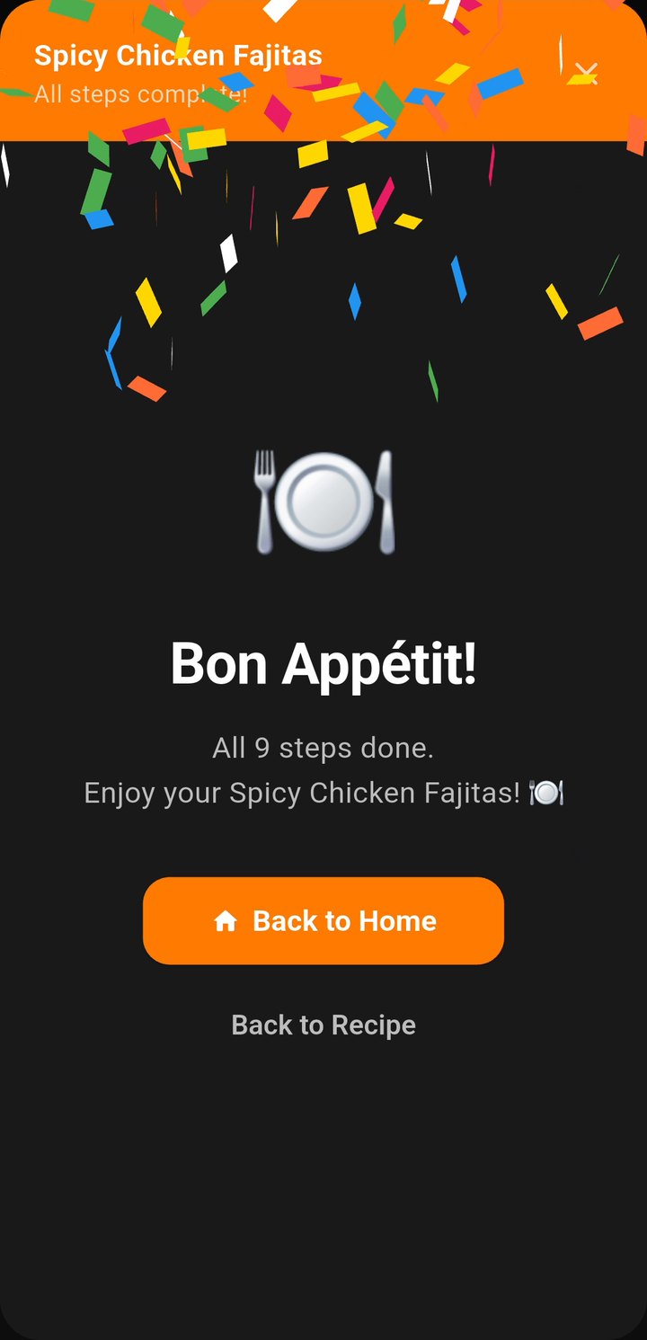 Bon Appétit screen after finishing a recipe