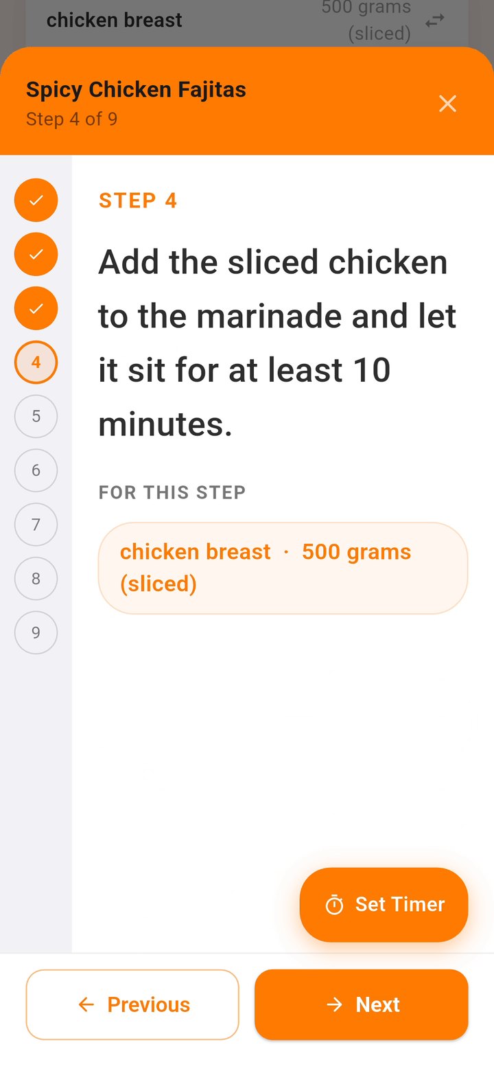 Cooking step by step in light mode