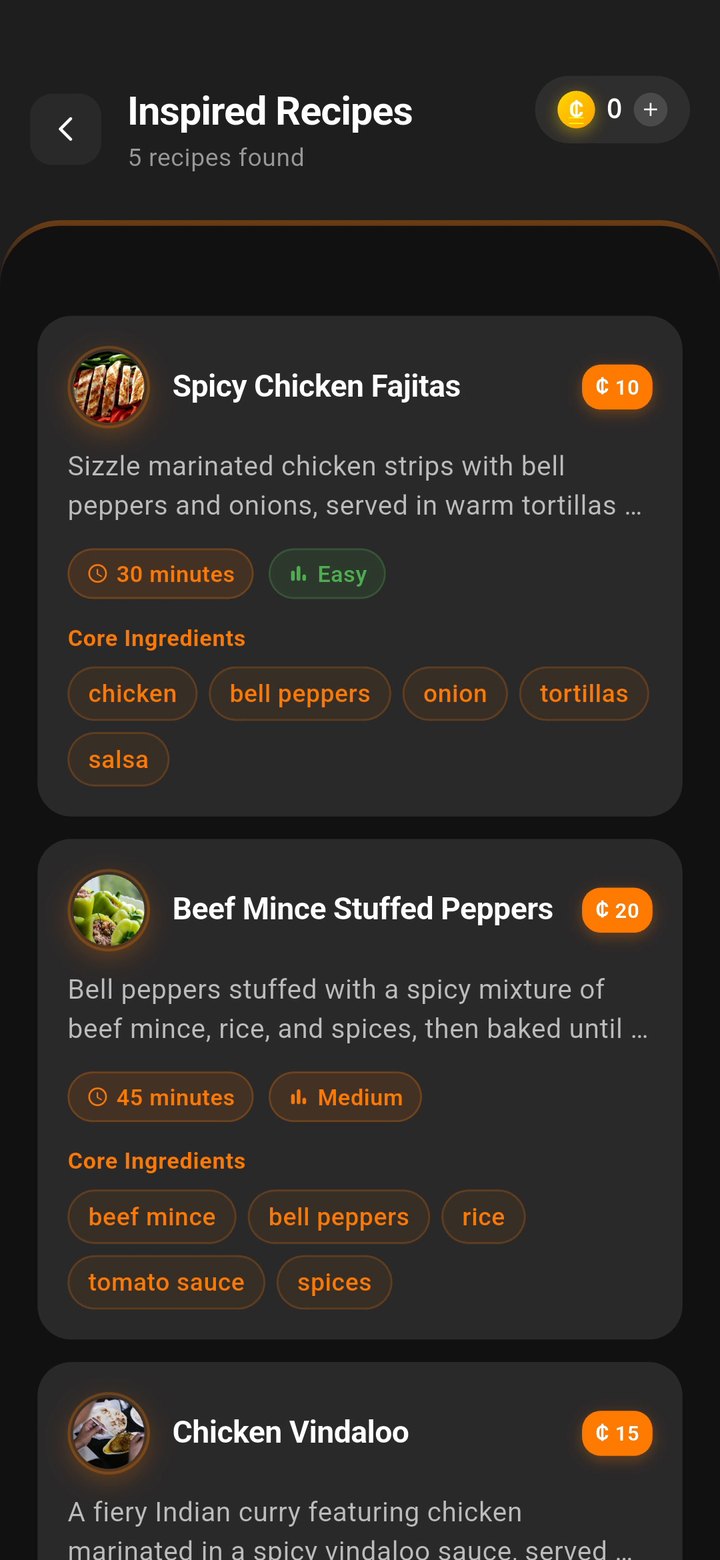Inspired Recipes list headed by Spicy Chicken Fajitas